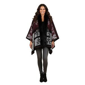 Mitchie's Genuine Fur Wool Cashmere Blend Southwestern Pattern Wrap One Size